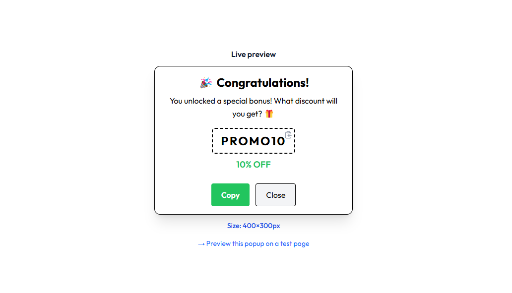 Popup Live Preview - Viewing live preview