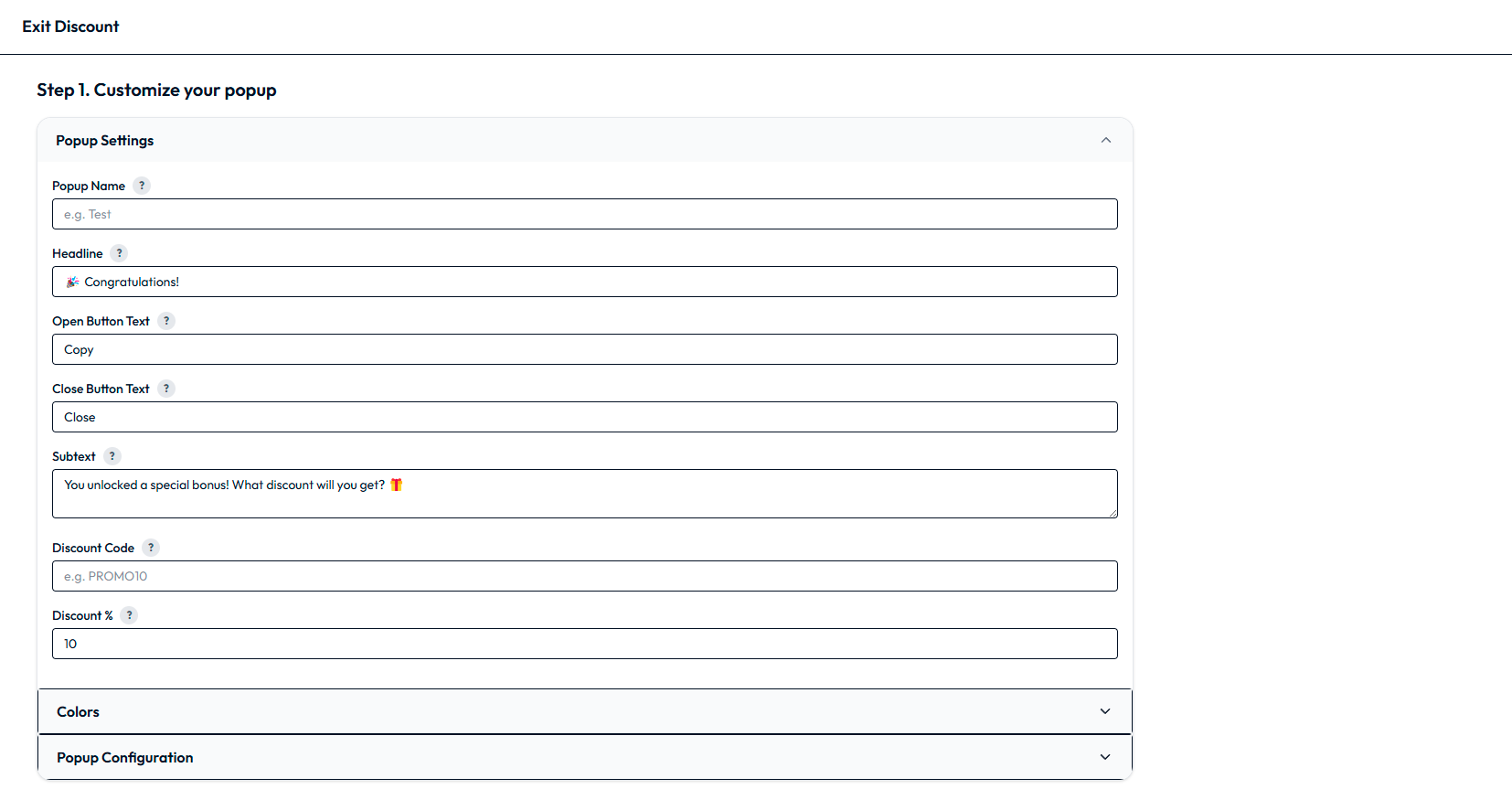 Popup Settings - Configuring popup settings